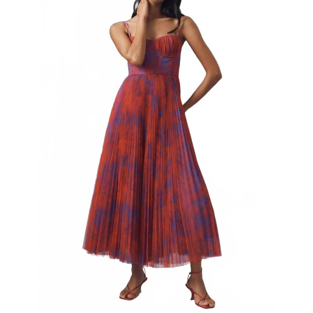 NEW HUTCH amara bustier pleated fit & flare dress in red - Picture 1 of 4